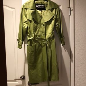 Sugarfly Green satin finish trench coat, Nordstrom
